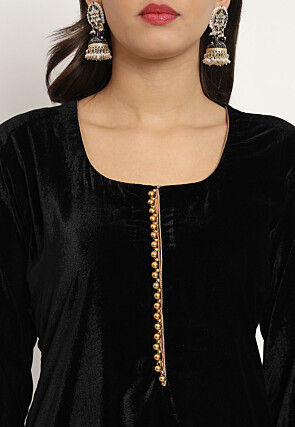 Embellished Velvet Pakistani Suit in Black