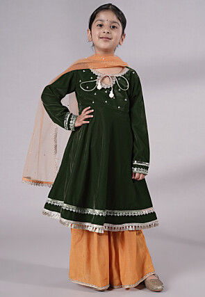 Embellished Velvet Pakistani Suit in Dark Green