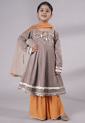 Embellished Velvet Pakistani Suit in Light Grey