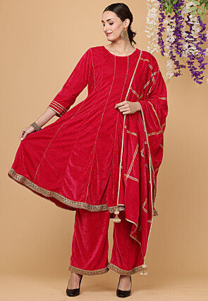 Embellished Velvet Pakistani Suit in Pink