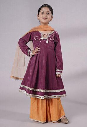Embellished Velvet Pakistani Suit in Purple