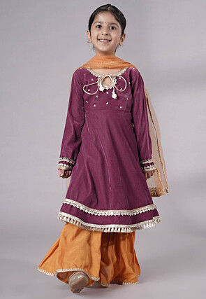 Embellished Velvet Pakistani Suit in Purple