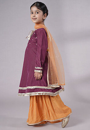 Embellished Velvet Pakistani Suit in Purple