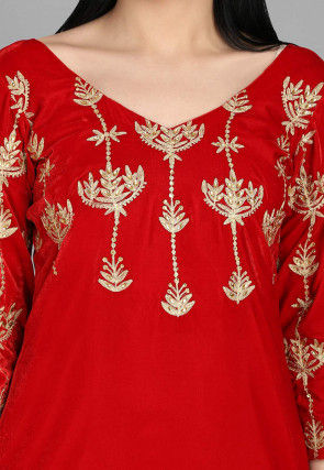 Embellished Velvet Pakistani Suit in Red