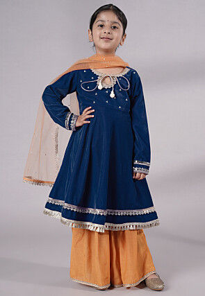 Embellished Velvet Pakistani Suit in Teal Blue