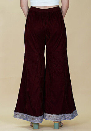 Embellished Velvet Palazzo in Maroon