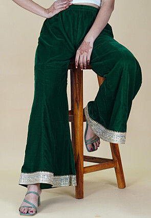 Embellished Velvet Sharara in Dark Green