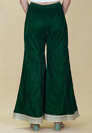 Embellished Velvet Sharara in Dark Green