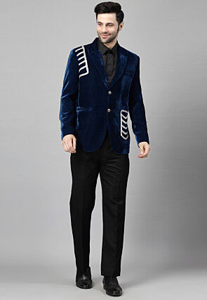 Embellished Velvet Suit Set in Teal Blue