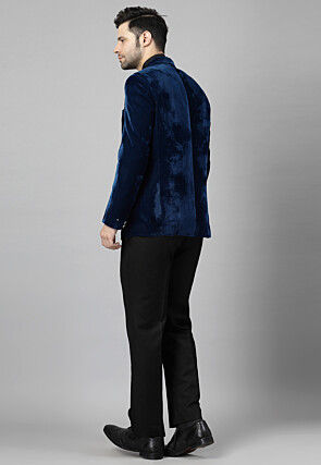 Embellished Velvet Suit Set in Teal Blue