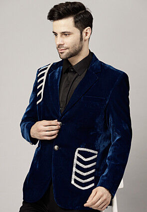 Embellished Velvet Suit Set in Teal Blue