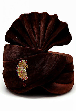 Embellished Velvet Unisex Turban in Brown