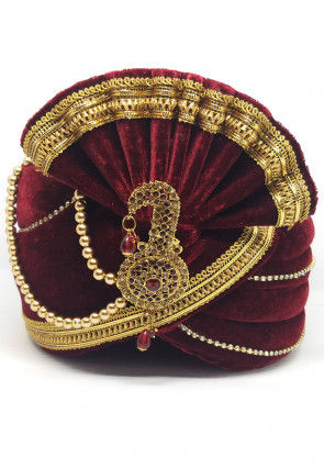 Embellished Velvet Turban in Maroon