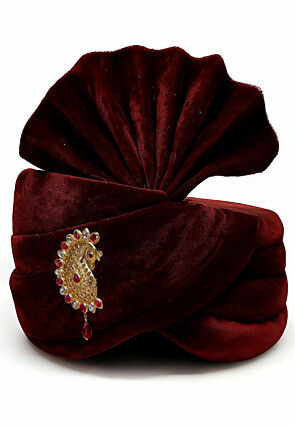 Embellished Velvet Unisex Turban in Maroon