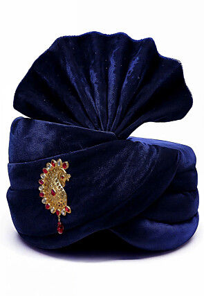 Embellished Velvet Unisex Turban in Navy Blue