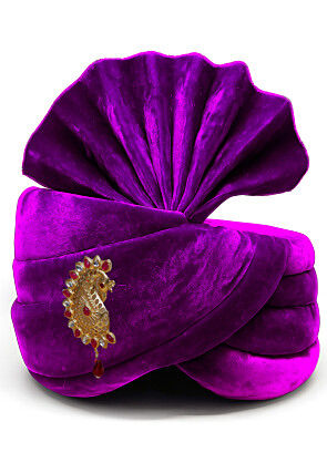 Embellished Velvet Unisex Turban in Purple