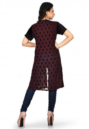 Embossed Net Brasso Kurti in Dark Brown