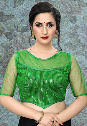 Embroidered Georgette Blouse in Green