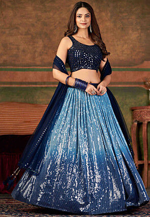 Blue - Mirror Work - Lehenga Cholis: Buy Indian Lehenga Outfits