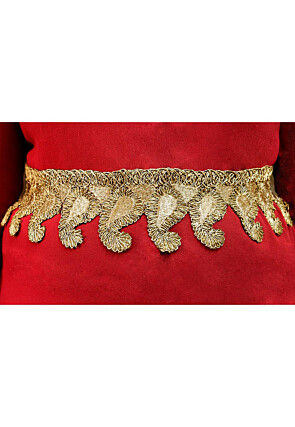 Embroidered Adjustable Waist Belt in Dark Beige