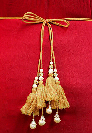 Embroidered Adjustable Waist Belt in Dark Beige