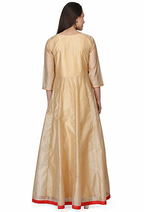 Embroidered Chanderi Silk Gown in Beige