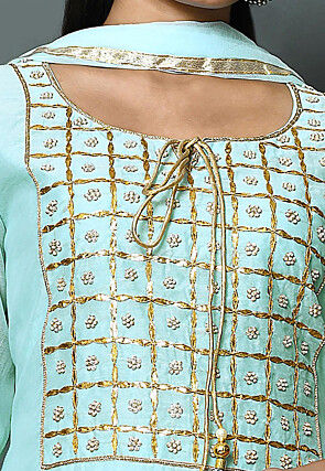 Embroidered Chanderi Silk Straight Cut Suit in Light Blue