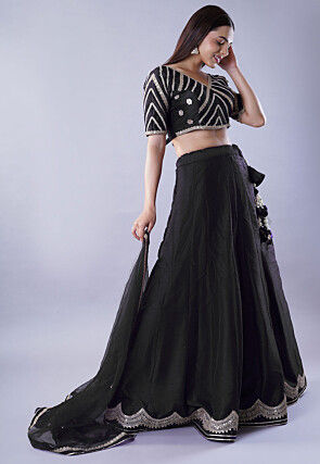 Embroidered Art Dupion Silk Lehenga in Black