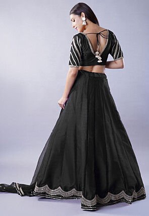 Embroidered Art Dupion Silk Lehenga in Black