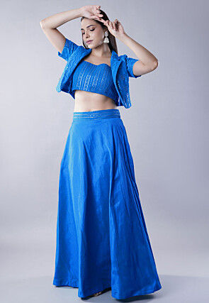 Embroidered Art Dupion Silk Lehenga in Blue