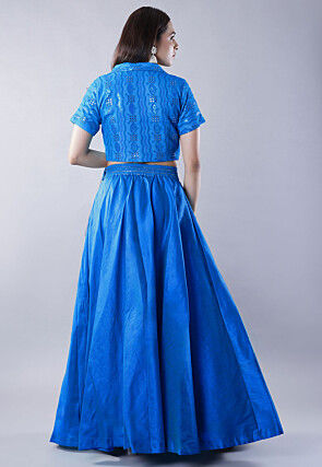 Embroidered Art Dupion Silk Lehenga in Blue