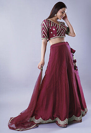 Embroidered Art Dupion Silk Lehenga in Maroon