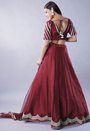 Embroidered Art Dupion Silk Lehenga in Maroon