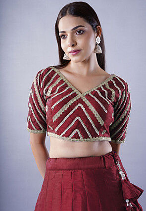 Embroidered Art Dupion Silk Lehenga in Maroon