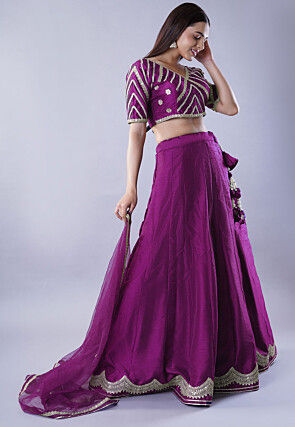 Embroidered Art Dupion Silk Lehenga in Purple