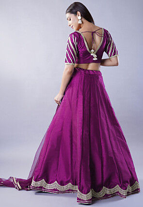 Embroidered Art Dupion Silk Lehenga in Purple