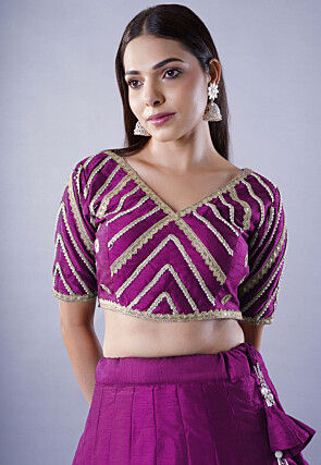 Embroidered Art Dupion Silk Lehenga in Purple
