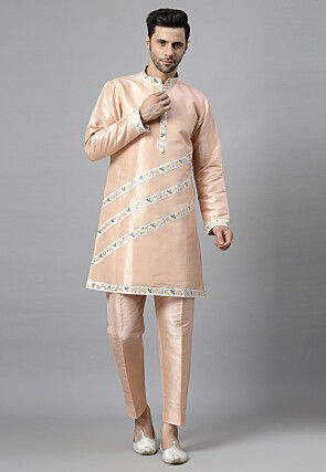 Embroidered Dupion Silk Sherwani in Off White and Off White