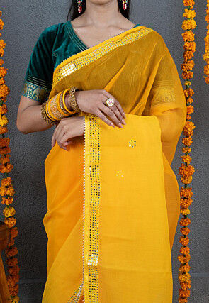 Embroidered Art Kota Silk Saree in Shaded Yellow