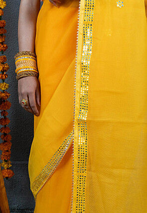 Embroidered Art Kota Silk Saree in Shaded Yellow
