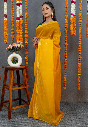 Embroidered Art Kota Silk Saree in Shaded Yellow