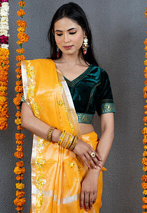 Embroidered Art Kota Tissue Saree in Orange