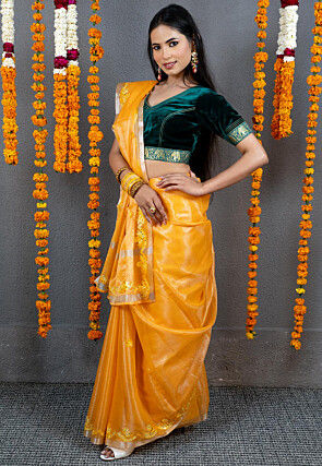 Embroidered Art Kota Tissue Saree in Orange