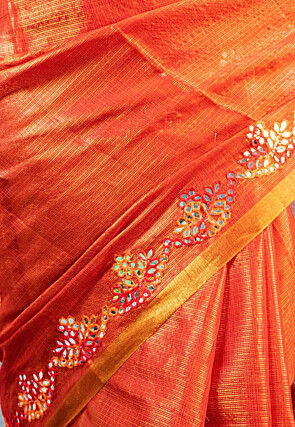 Embroidered Art Kota Tissue Saree in Rust