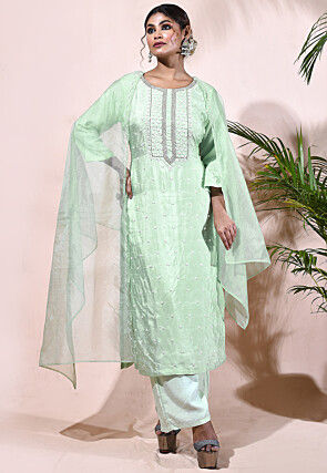 Embroidered Art Modal Silk Pakistani Suit in Pastel Green