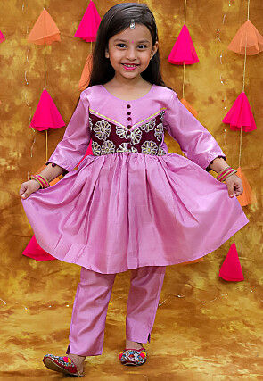 Embroidered Art Silk A Line Kurta Set in Light Purple