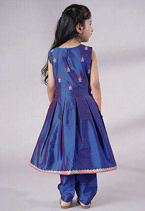 Embroidered Art Silk A Line Suit in Blue