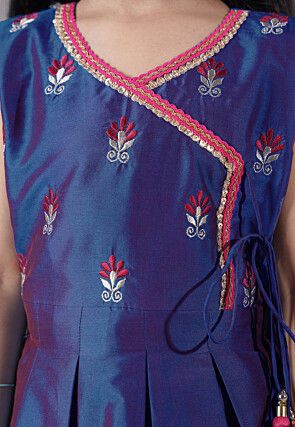 Embroidered Art Silk A Line Suit in Blue