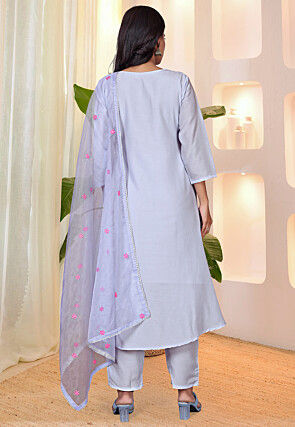 Embroidered Art Silk A Line Suit in Light Blue
