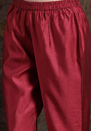 Embroidered Art Silk A Line Suit in Maroon